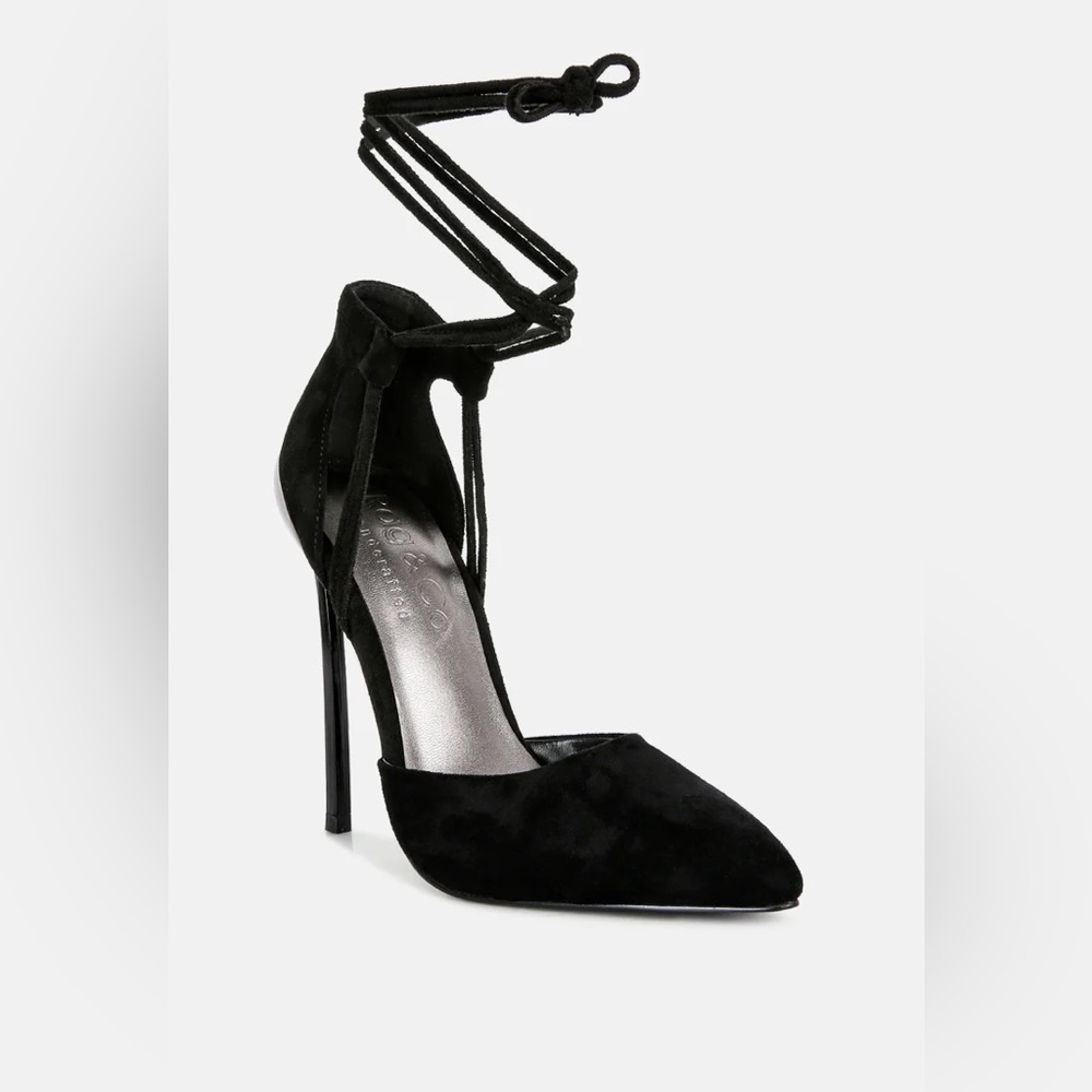 Rag & Co Rule Breaker Black Lace Up Stiletto Pump